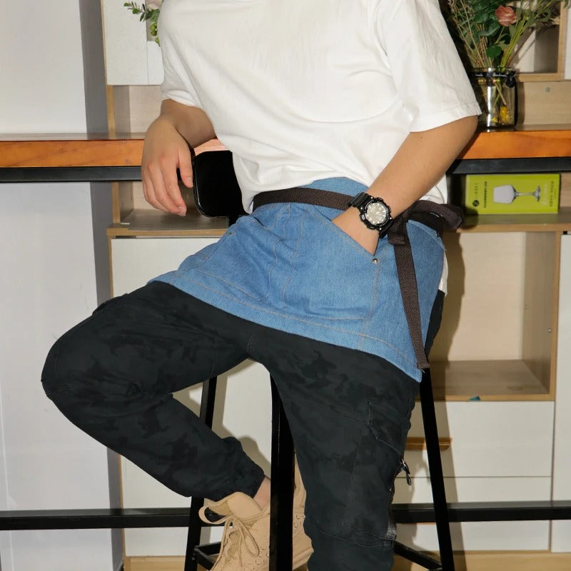 Anypron Blue Denim Waist Apron with Pockets for Chef Waiter Waitress