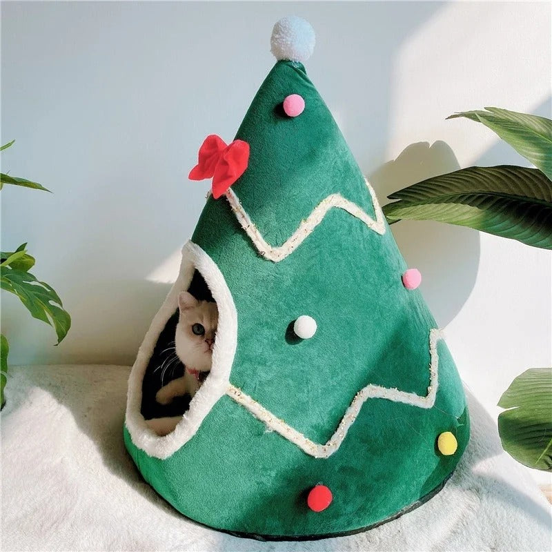 Anypet Christmas Pet Bed – Green with Ribbon Winter Cat Cushion Mat, Soft Cozy Design