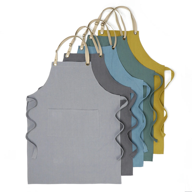 Anypron Green Cotton Linen Kitchen Apron Adjustable Unisex