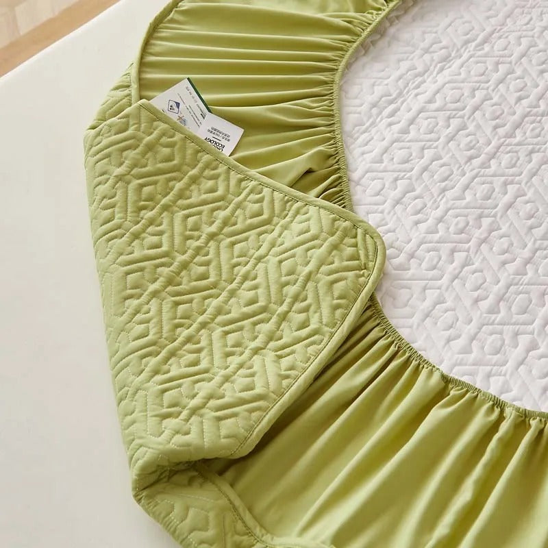 Anycozy Mattress Cover Green 200x200cm Pure Cotton Soft Quilted Bed Sheet Anti-bacterial Protector Cover