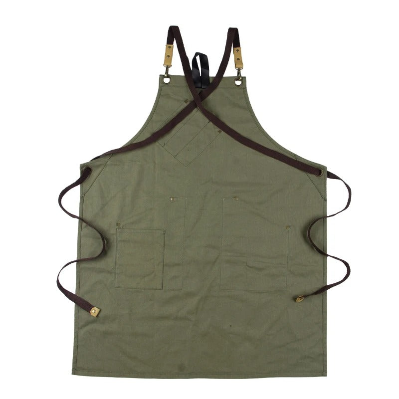 Anypron Green Canvas Apron Soft Double Pocket Full Body for Chef