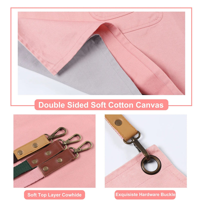 Anypron Beige Embroidered Cotton Canvas Apron Adjustable for Chef