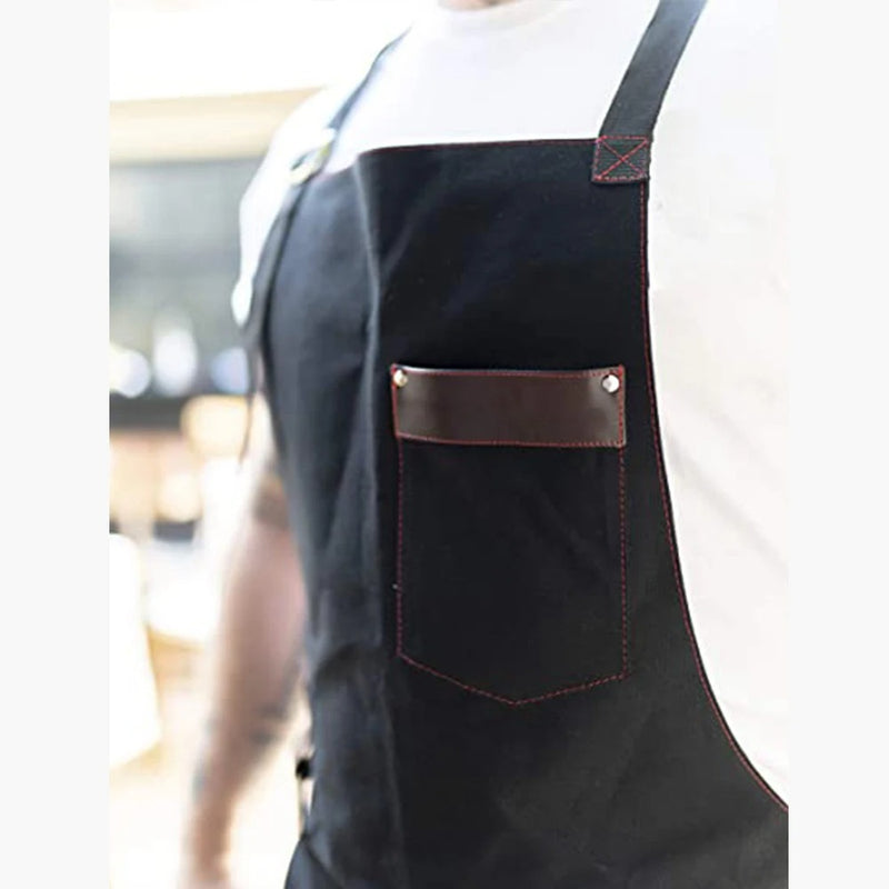 Anypron Black Canvas Apron Waterproof Oilproof Chef Waiter Workwear