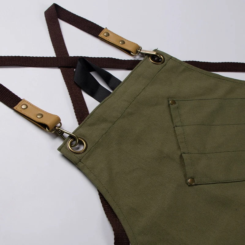 Anypron Green Canvas Apron Soft Double Pocket Full Body for Chef