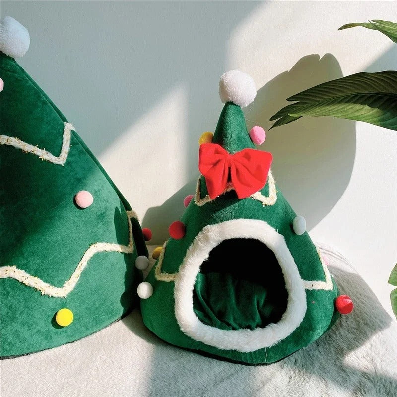 Anypet Christmas Pet Bed – Green with Ribbon Winter Cat Cushion Mat, Soft Cozy Design
