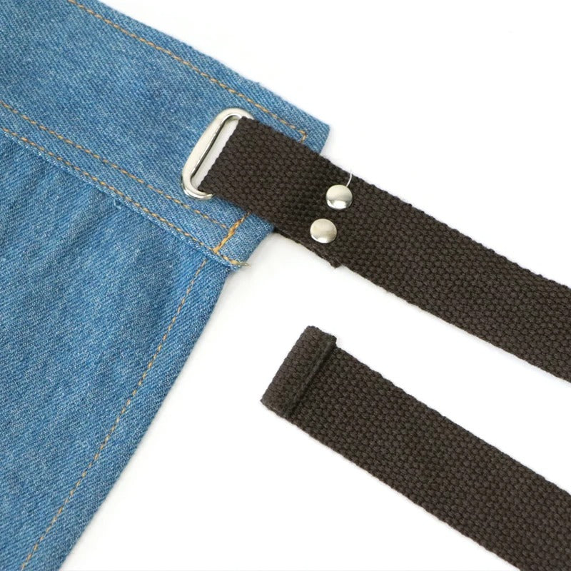 Anypron Blue Denim Waist Apron with Pockets for Chef Waiter Waitress