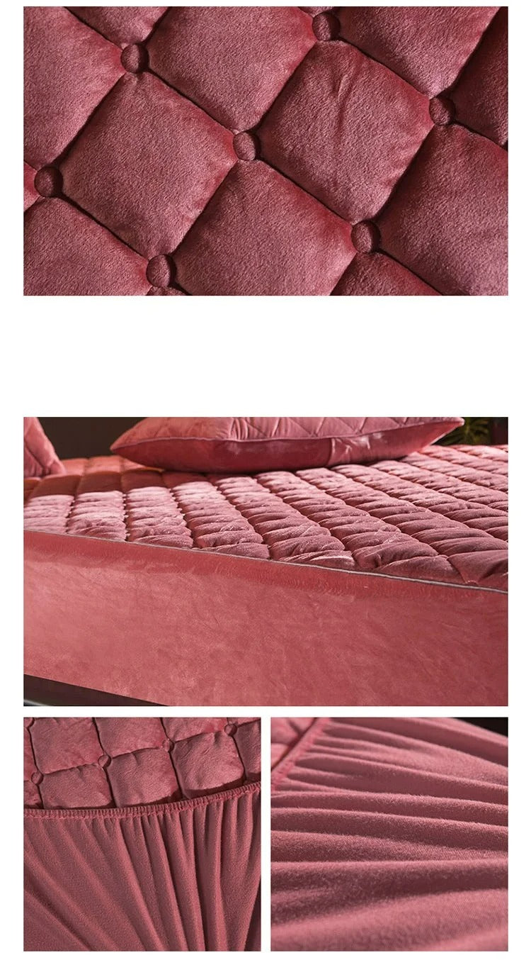 Anycozy Mattress Cover Bean Red 140x200cm Crystal Velvet Thicken Quilted Warm Soft Plush Bed Sheet