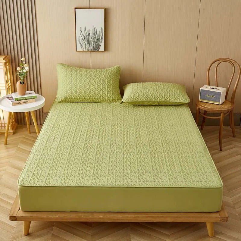 Anycozy Mattress Cover Green Twin Size Pure Cotton Soft Quilted Bed Sheet Anti-bacterial Protector Cover