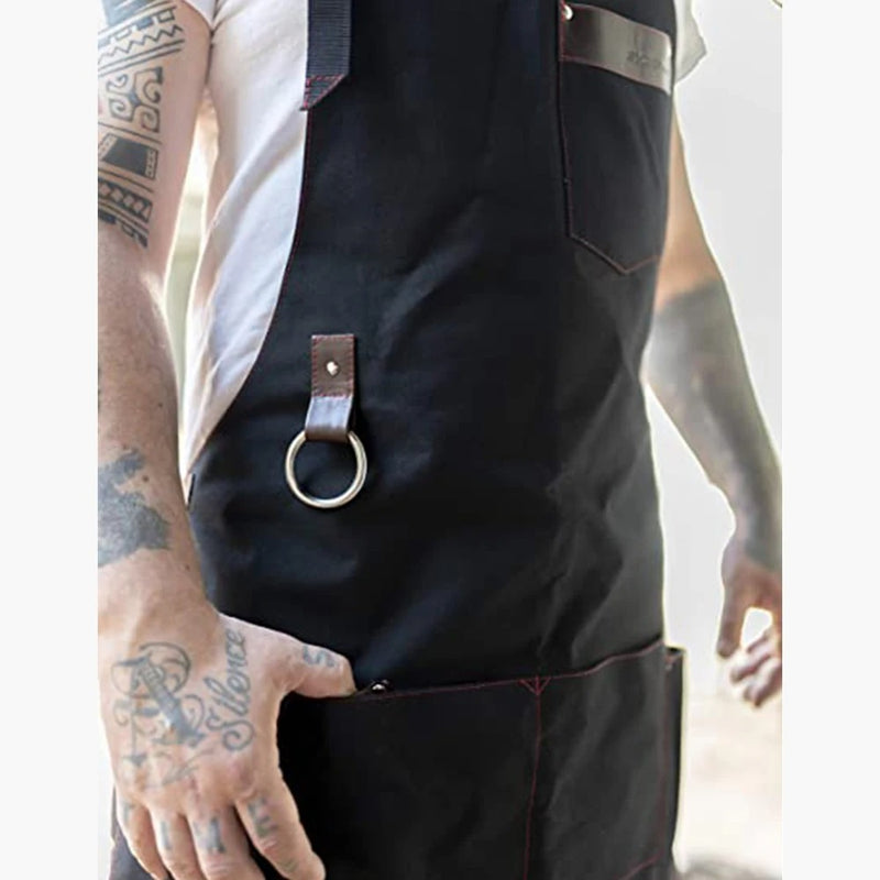 Anypron Black Canvas Apron Waterproof Oilproof Chef Waiter Workwear