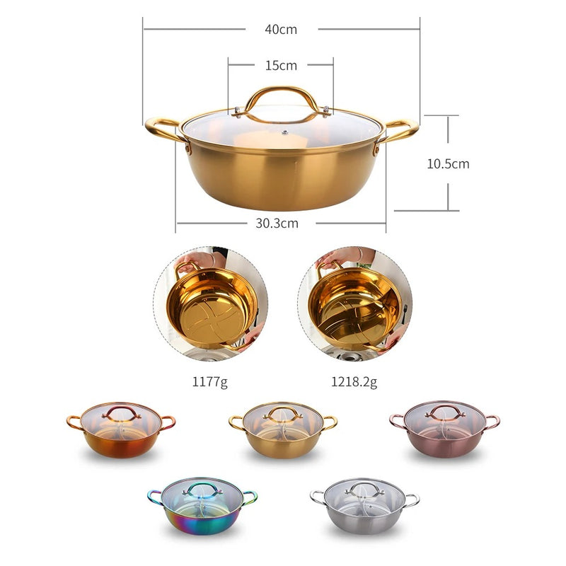 ANYGLEAM Stock Pot Gold Stainless Steel Home Restaurant Cooking Tool Single-Layer Compatible Soup Kitchen Utensils