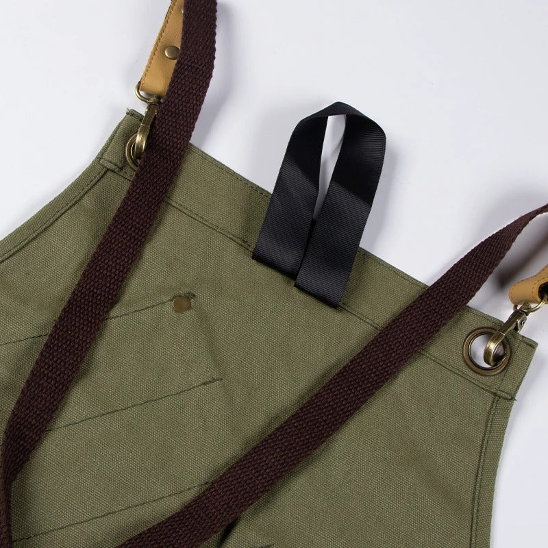 Anypron Green Canvas Apron Soft Double Pocket Full Body for Chef