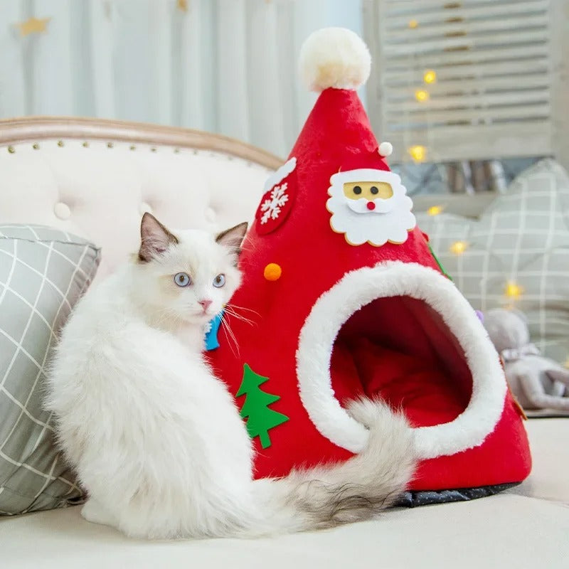 Anypet Christmas Pet Bed – Red Ribbon Winter Cat Cushion Mat, Soft Cozy Design