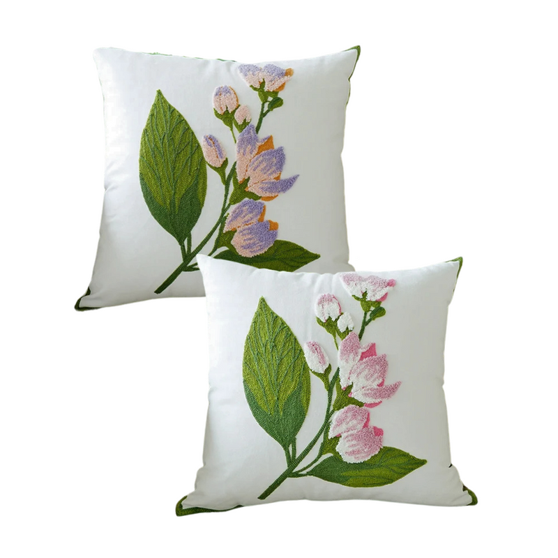 Anypillow Pillowcase White Wisteria Flower Embroidered Decorative Cushion Cover