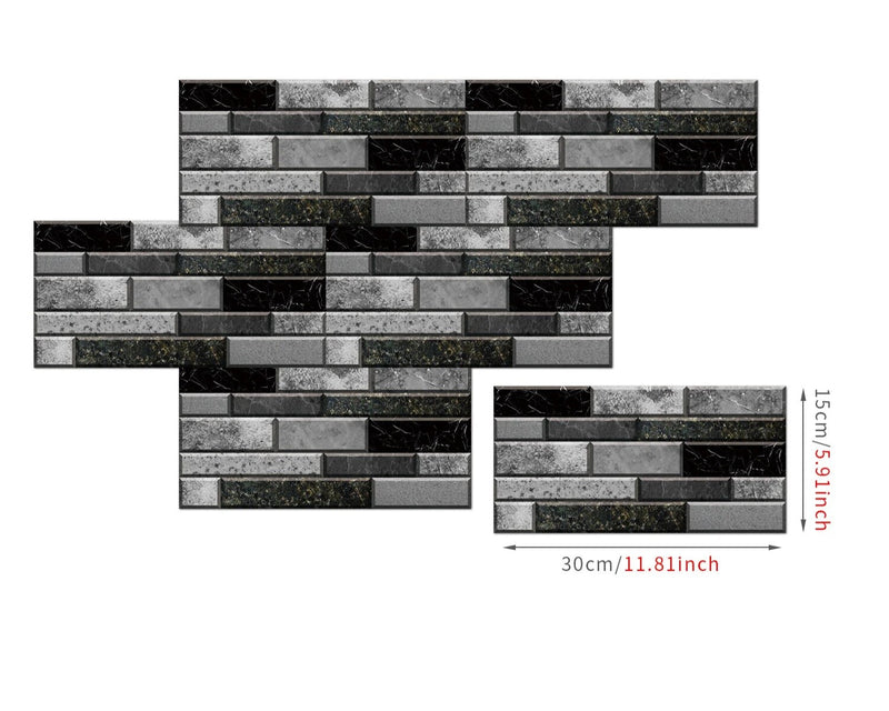 ANYDECO Wallpaper Black Gray 6 Pcs Waterproof Self Adhesive Removable 3D DIY Modern Marble Tile Wall Sticker Home Decor