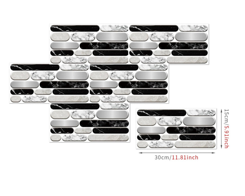 ANYDECO Wallpaper Black White Gray 6 Pcs Waterproof Self Adhesive Removable 3D DIY Modern Marble Tile Wall Sticker Home Decor