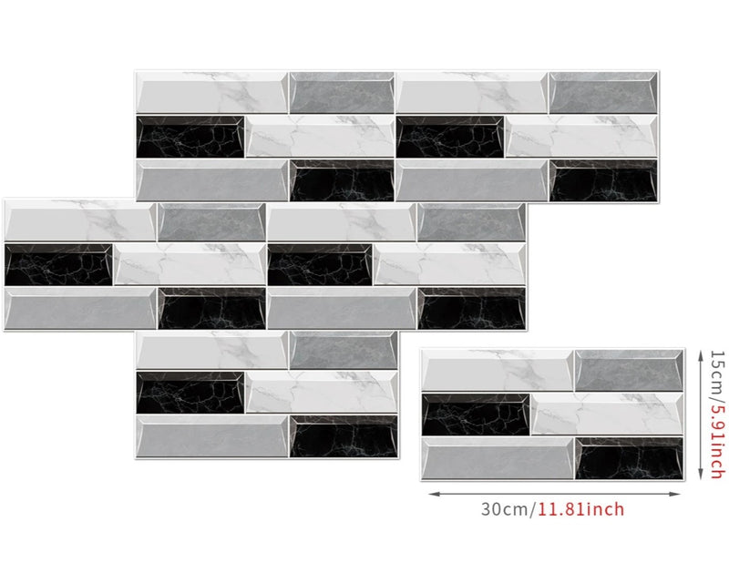 ANYDECO Wallpaper Black Light Gray 18 Pcs Waterproof Self Adhesive Removable 3D DIY Modern Marble Tile Wall Sticker Home Decor