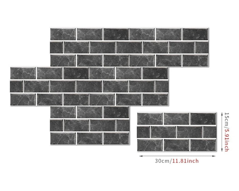 ANYDECO Wallpaper Black Charcoal 12 Pcs Waterproof Self Adhesive Removable 3D DIY Modern Marble Tile Wall Sticker Home Decor