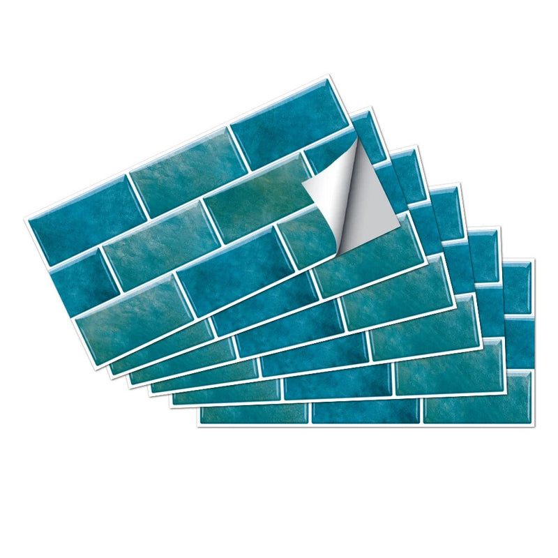 ANYDECO Wallpaper Teal Blue 12 Pcs Waterproof Self Adhesive Removable 3D DIY Modern Marble Tile Wall Sticker Home Decor