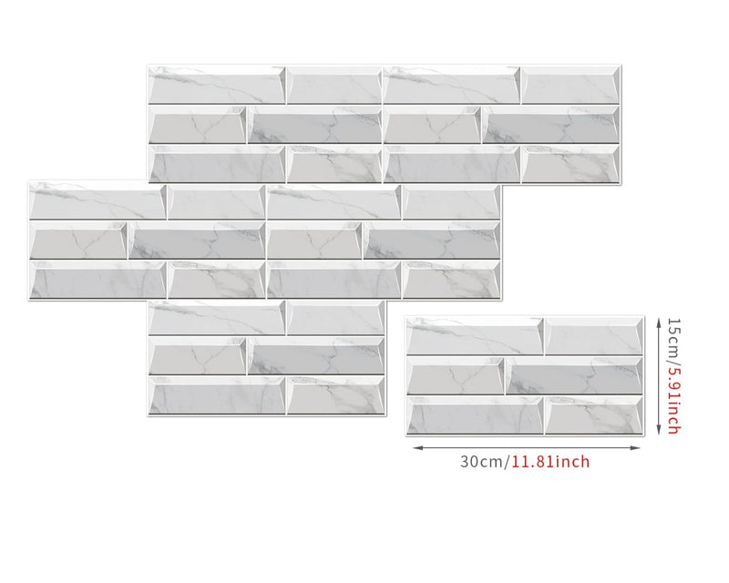 ANYDECO Wallpaper Light Gray 12 Pcs Waterproof Self Adhesive Removable 3D DIY Modern Marble Tile Wall Sticker Home Decor