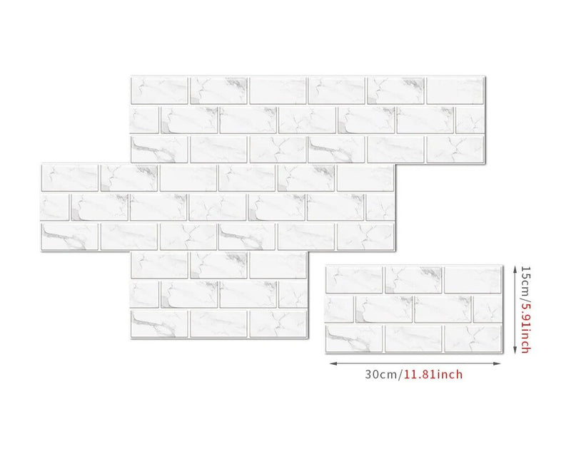 ANYDECO Wallpaper White 6 Pcs Waterproof Self Adhesive Removable 3D DIY Modern Marble Tile Wall Sticker Home Decor