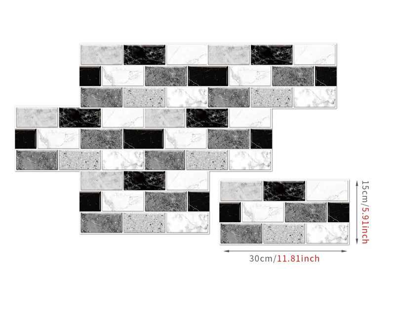 ANYDECO Wallpaper White Black 6 Pcs Waterproof Self Adhesive Removable 3D DIY Modern Marble Tile Wall Sticker Home Decor