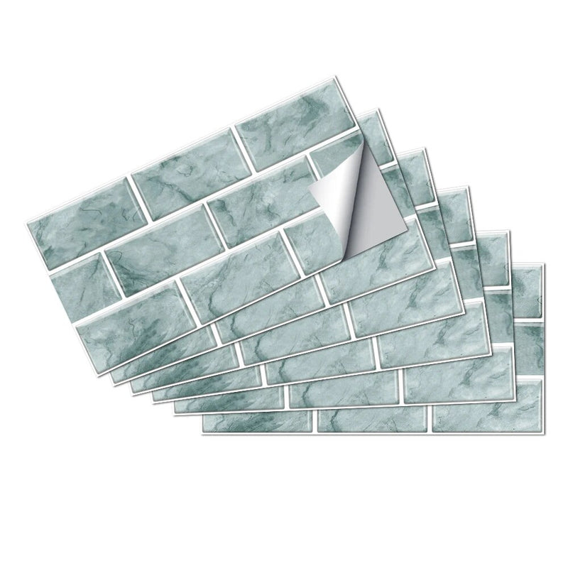 ANYDECO Wallpaper Light Green 24 Pcs Waterproof Self Adhesive Removable 3D DIY Modern Marble Tile Wall Sticker Home Decor