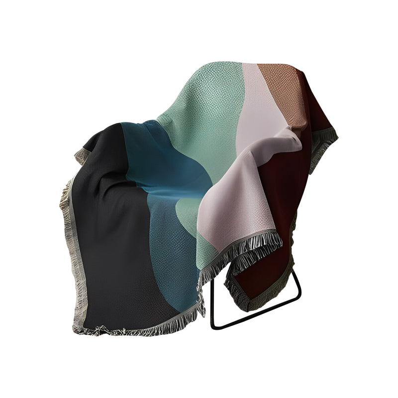 Anycozy Faux Cashmere Throw Blanket – Abstract Rainbow Wave Pattern Sofa Cover with Tassels, Soft Home Decor Accent