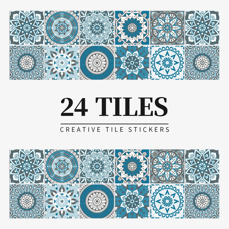 ANYDECO Wallpaper Teal 20cmx20cm 24 Pcs Modern Retro Style PVC Tile Stickers Waterproof Self Adhesive Wall Home Decor