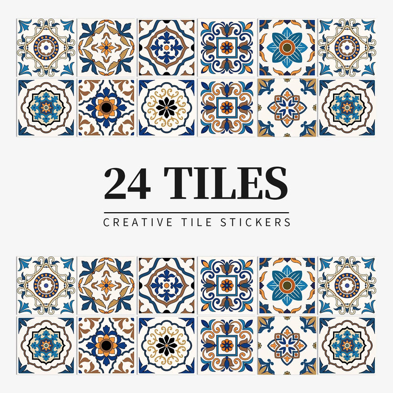 ANYDECO Wallpaper Mix Color 10cmx10cm 24 Pcs Modern Retro Style PVC Tile Stickers Waterproof Self Adhesive Wall Home Decor