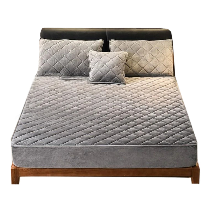 Anycozy Mattress Cover Gray Queen Size Crystal Velvet Thicken Quilted Warm Soft Plush Bed Sheet