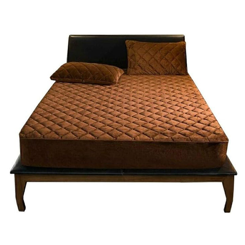 Anycozy Mattress Cover Coffee 140x200cm Crystal Velvet Thicken Quilted Warm Soft Plush Bed Sheet