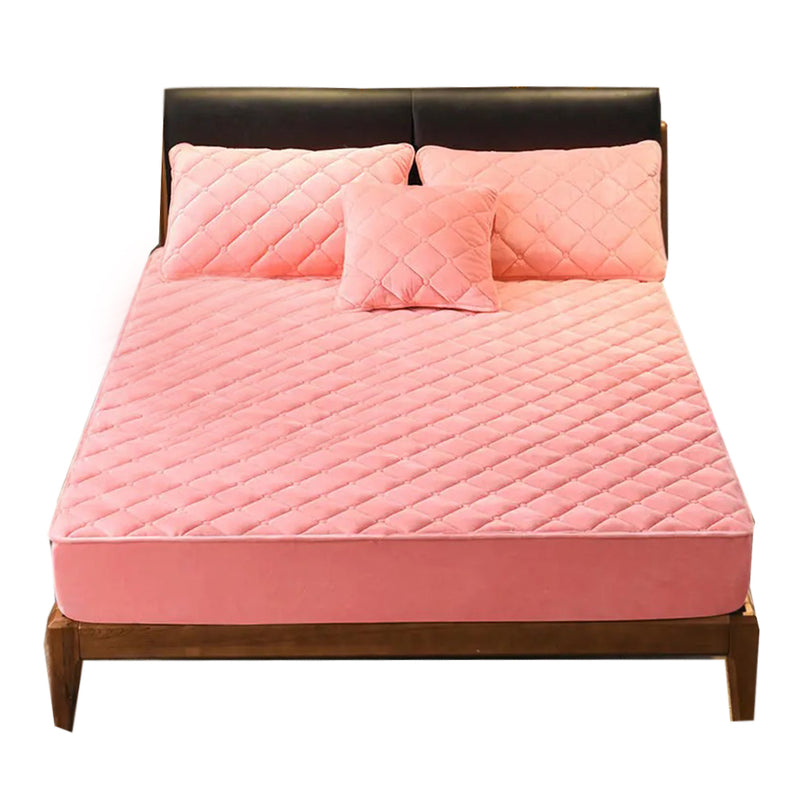 Anycozy Mattress Cover Pink 160x200cm Crystal Velvet Thicken Quilted Warm Soft Plush Bed Sheet