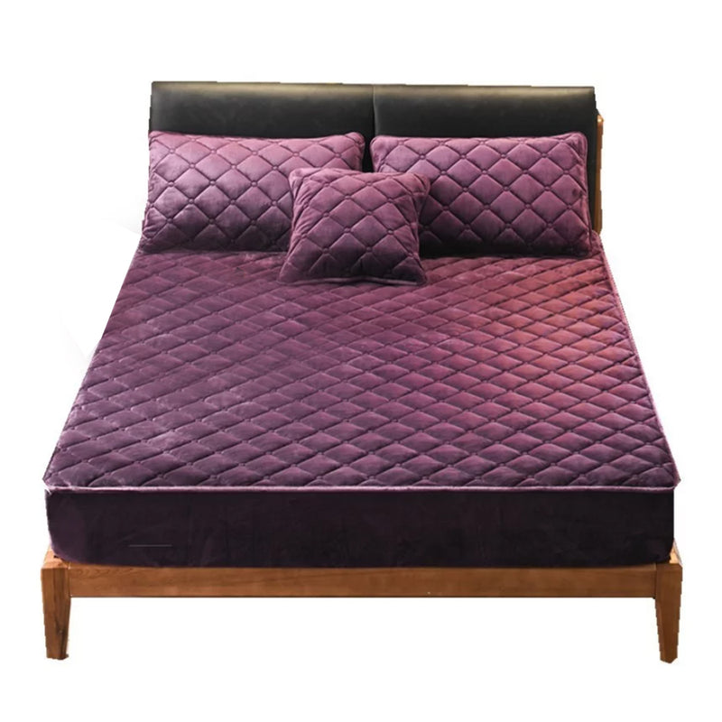 Anycozy Mattress Cover Dark Purple Queen Size Crystal Velvet Thicken Quilted Warm Soft Plush Bed Sheet