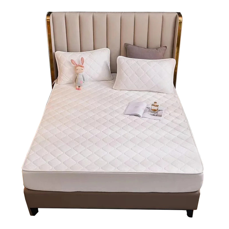 Anycozy Mattress Cover Offwhite 90x200cm Crystal Velvet Thicken Quilted Warm Soft Plush Bed Sheet