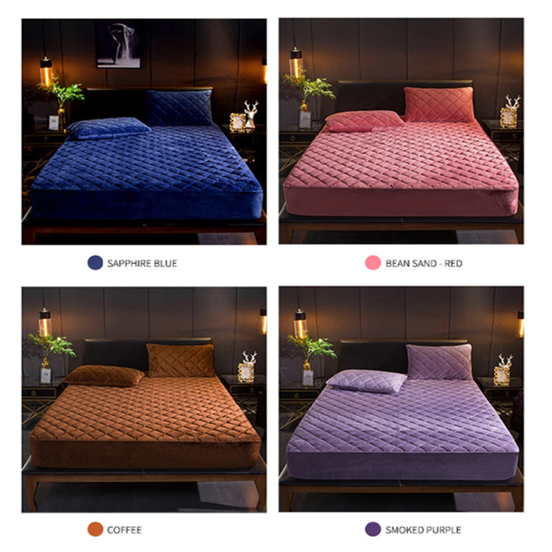 Anycozy Mattress Cover Gray Queen Size Crystal Velvet Thicken Quilted Warm Soft Plush Bed Sheet