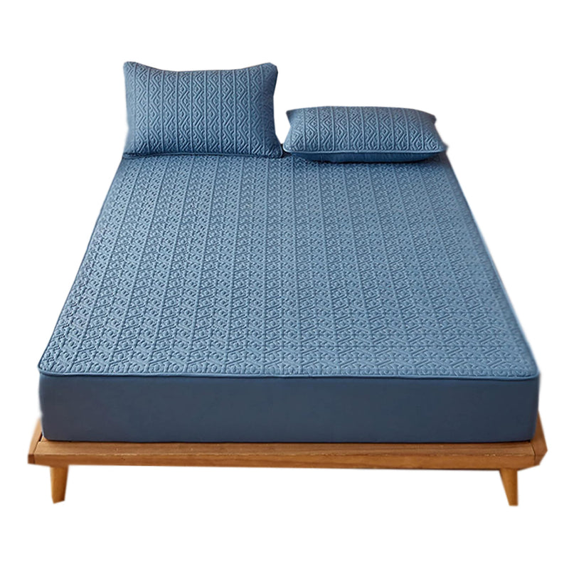 Anycozy Mattress Cover Blue 150x200cm Pure Cotton Soft Quilted Bed Sheet Anti-bacterial Protector Cover