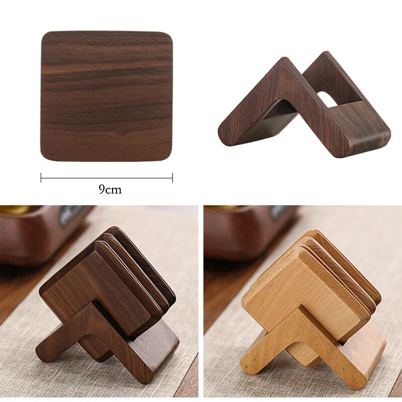 Anygleam Black Walnut 6pcs Wooden Coasters Cup Kitchen Tools Accessories
