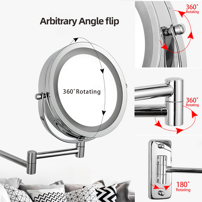 Anyvogue 7in Wall Mounted Smart LED Makeup Mirror Double Sided Touch Dimming Adjustable 5x Magnification USB Charging