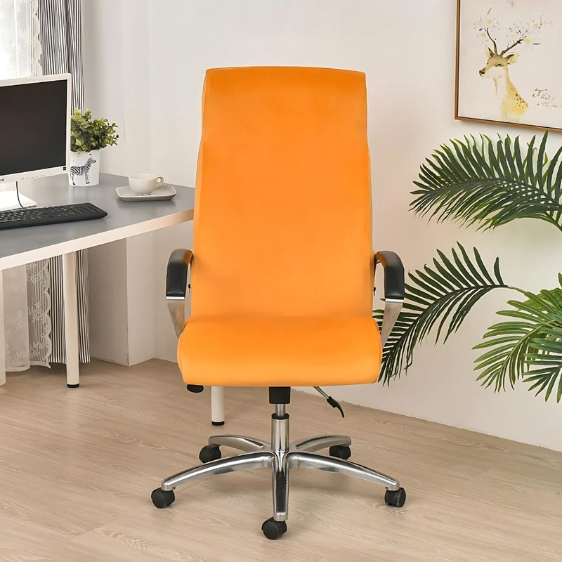 Anyseat Office Chair Cover Orange Velvet Zippered Stretchable High Back Protector Slipcover
