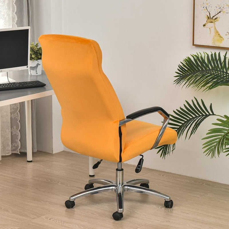 Anyseat Office Chair Cover Orange Velvet Zippered Stretchable High Back Protector Slipcover