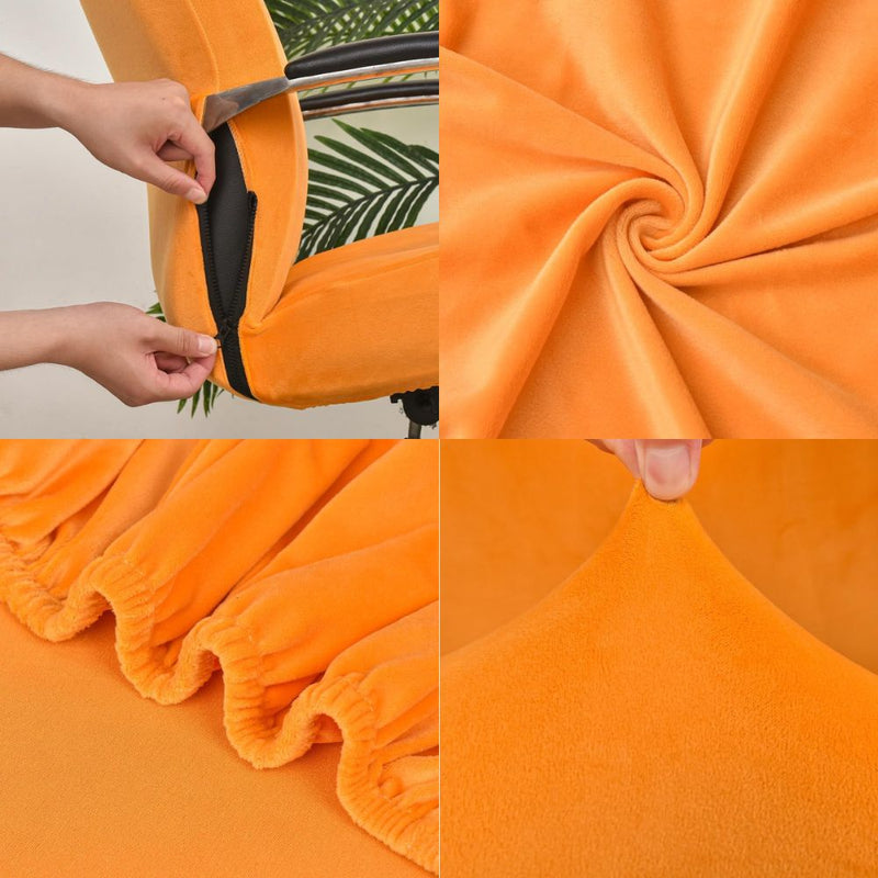 Anyseat Office Chair Cover Orange Velvet Zippered Stretchable High Back Protector Slipcover