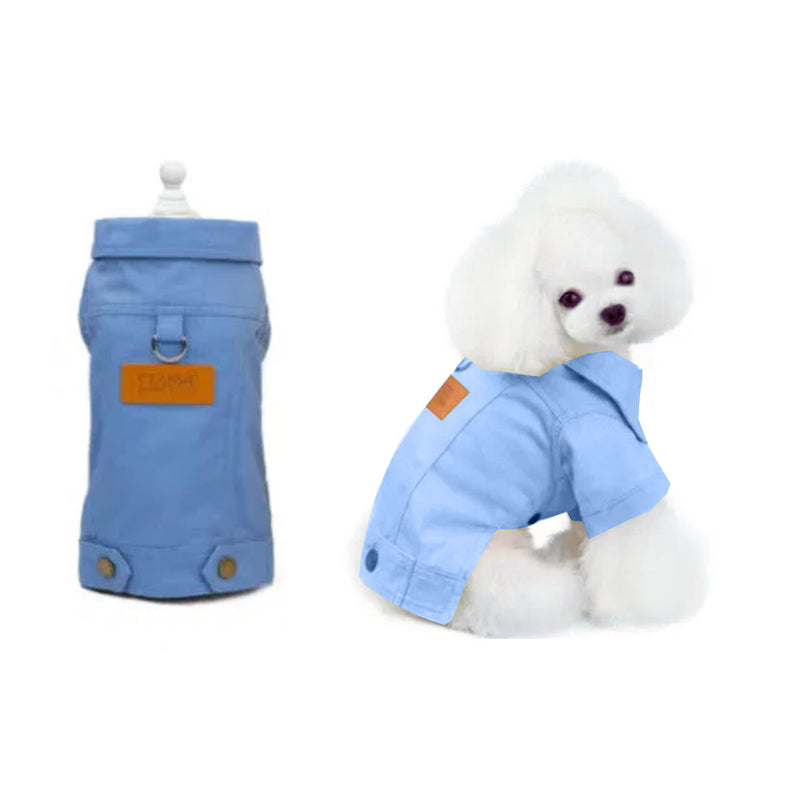 ANYWAGS Pet Clothes Blue Denim Coat Jacket Costume with Leash Ring for Special Occasion