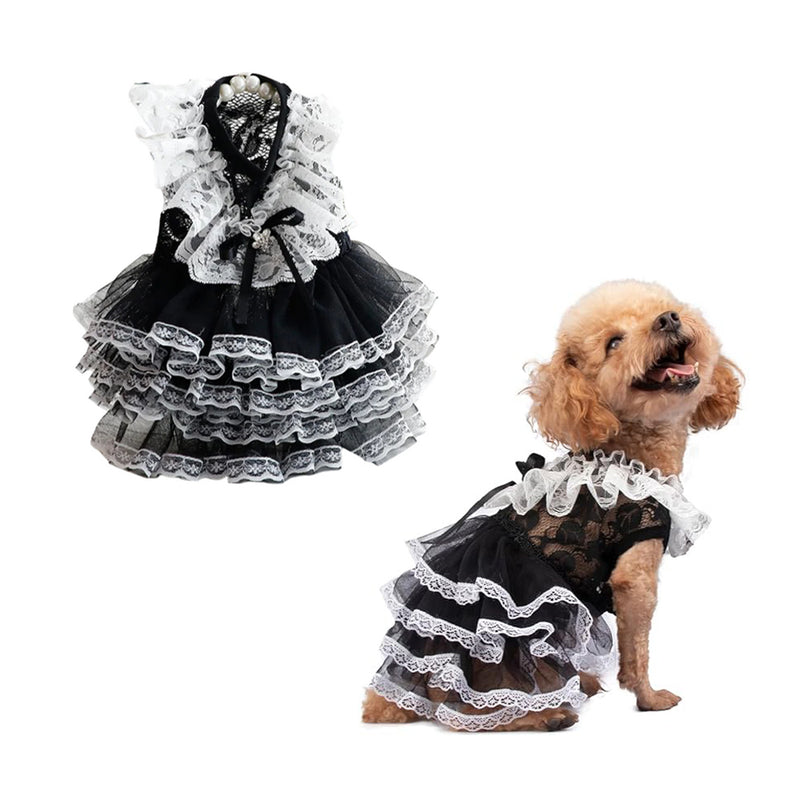 ANYWAGS Pet Clothes White and Black Princess Dress with Tassel Skirt for Cosplay and Special Occasions
