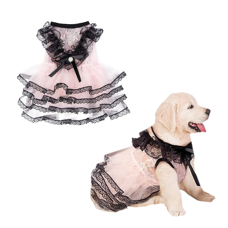 ANYWAGS Pet Clothes Pink and Black Princess Dress with Tassel Skirt for Cosplay and Special Occasions