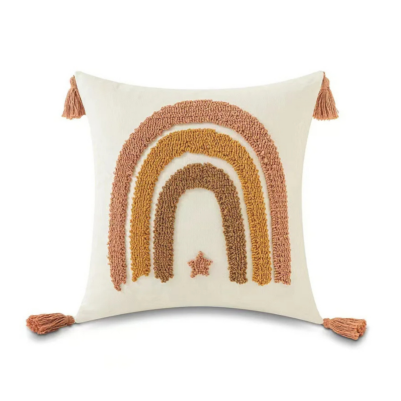 Anypillow Rainbow Tassel Tufted Embroidered Pillowcase Decorative Cushion Cover