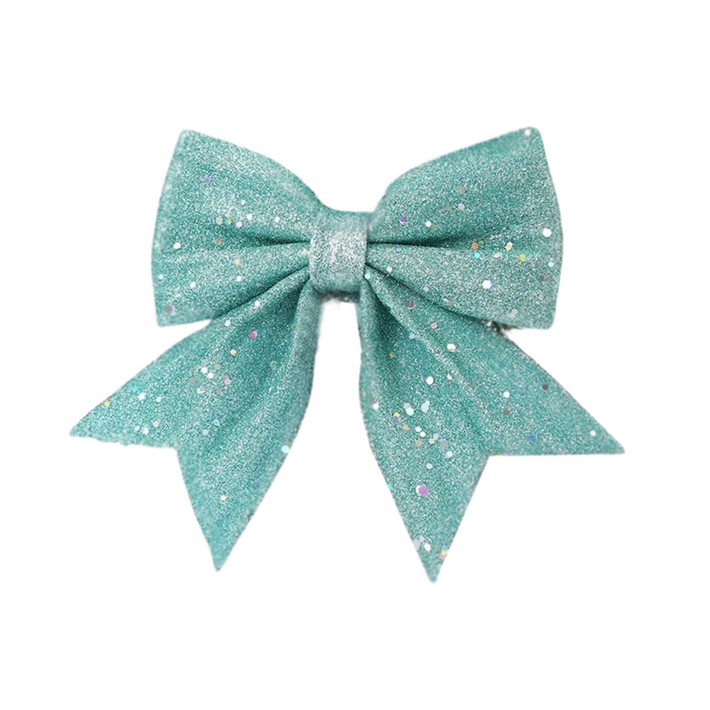 ANYDECO Christmas Bow Teal Glitter Hanging Decorative Ornaments