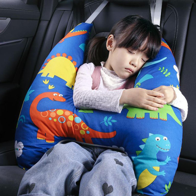 Anypillow Car Travel Pillow UShape Blue Dinosaur Pattern Children Travel Pillow Cushion for Car Seat, Safety Neck Pillow for Kids