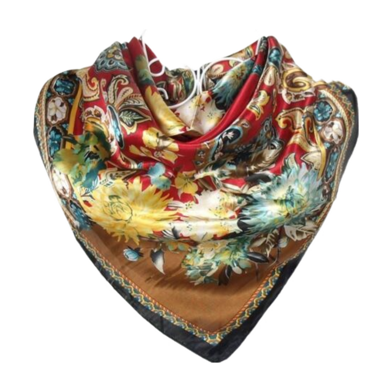 Anyyou Scarf for Women Floral Red Printed Polyester Silk Big Square Silk 90*90cm Satin For Spring Summer Autumn Winter