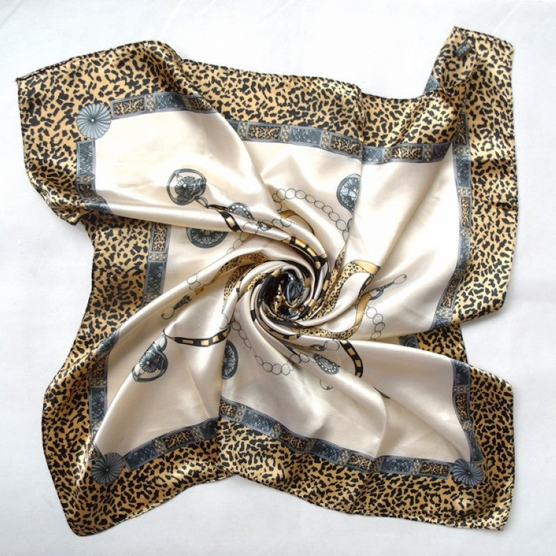 Anyyou Scarf for Women Leopard Printed Satin Silk Shawl Fashion Accessories Chain Flowers Pattern Autumn Winter Scarves