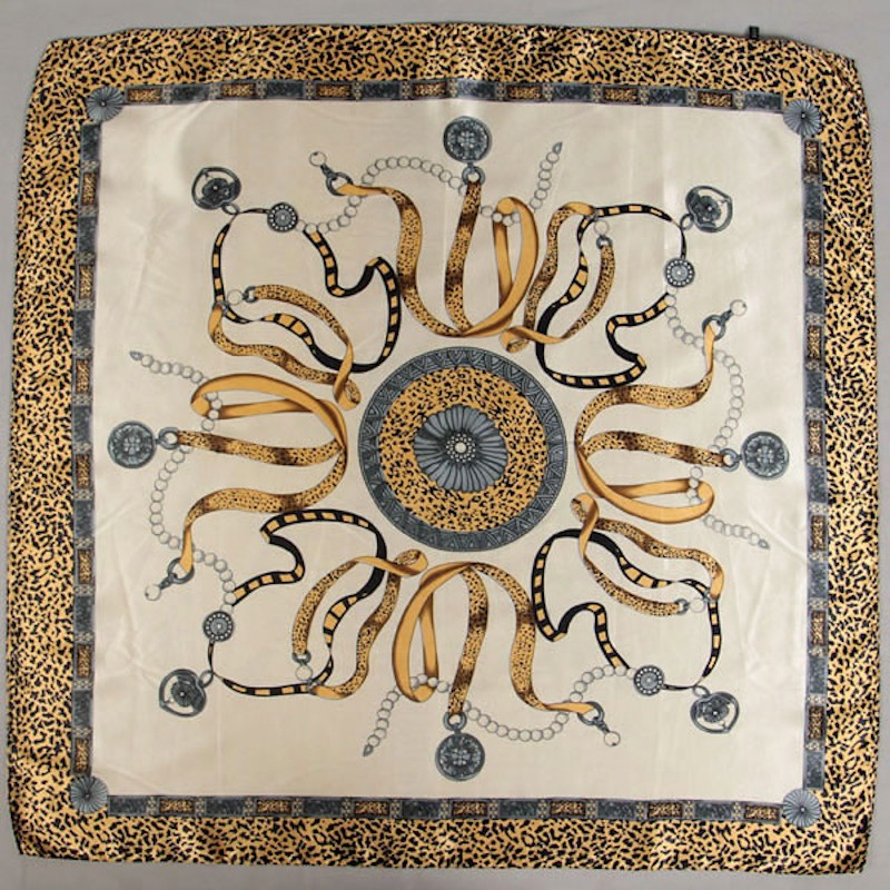 Anyyou Scarf for Women Leopard Printed Satin Silk Shawl Fashion Accessories Chain Flowers Pattern Autumn Winter Scarves